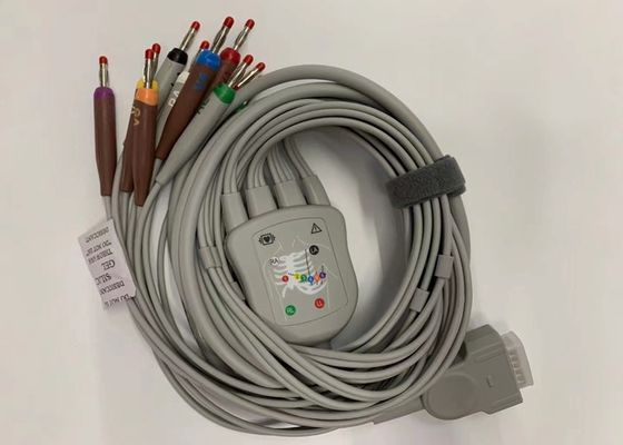 کابل EKG خاکستری 10 سرب با 15 پین کانکتور موز استاندارد ایالات متحده 4.0