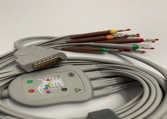کابل EKG خاکستری 10 سرب با 15 پین کانکتور موز استاندارد ایالات متحده 4.0