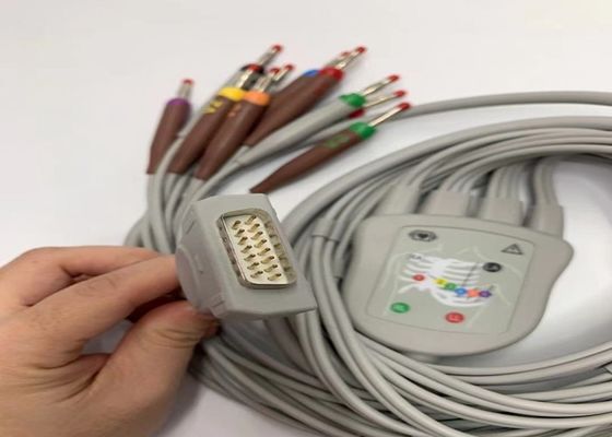کابل EKG خاکستری 10 سرب با 15 پین کانکتور موز استاندارد ایالات متحده 4.0