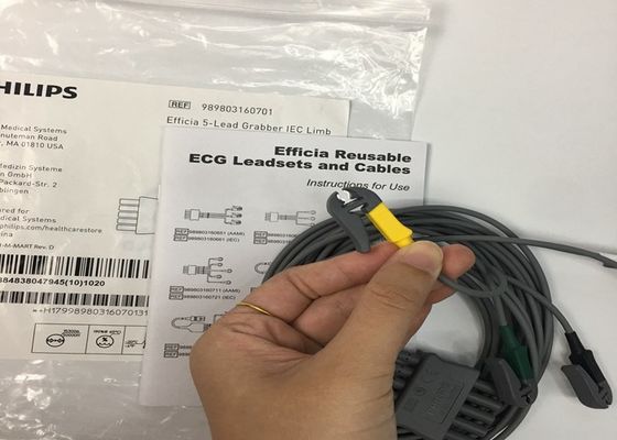 PHLIP Efficia قابل استفاده مجدد 5 کابل EKG سرب عضو IEC برای بزرگسالان