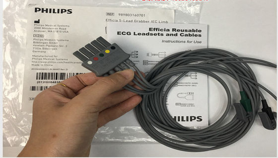 PHLIP Efficia قابل استفاده مجدد 5 کابل EKG سرب عضو IEC برای بزرگسالان
