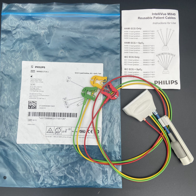 سه راهنمای استاندارد اروپا کلیمپ با اتصال اکسیژن خون ECG 3 سرب گیرنده REF:989803171911